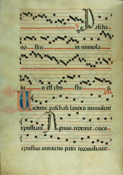 Music notation for a Spanish antiphoner with some illumination.   
