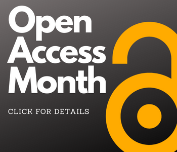Gray background with the text Open Access Month, 2022, click for details, in white text with a gold padlock