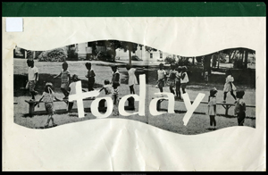 Cover of the book today featuring a stylized photograph of childrens playing on a playground with the word Today in white on top of image.  