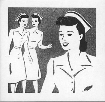 Three nurses in mid-fifties uniforms