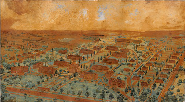 Early architectural rendering of the proposed development of the Mississippi Normal College.  