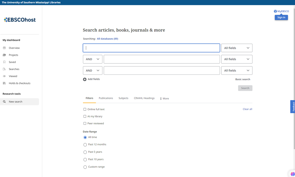 screenshot of new ebsco interface