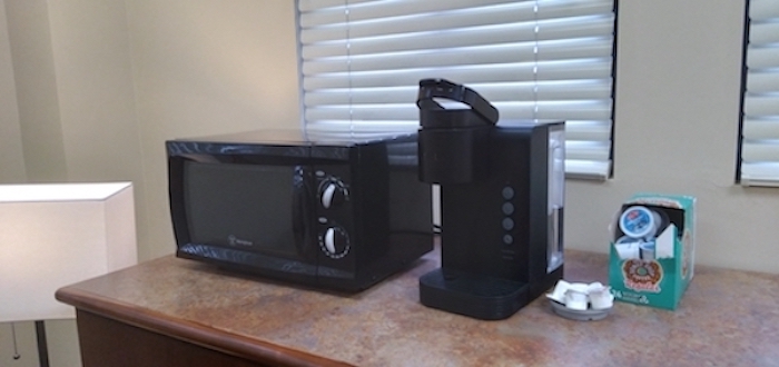 photo of microwave and coffee maker